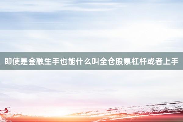 即使是金融生手也能什么叫全仓股票杠杆或者上手
