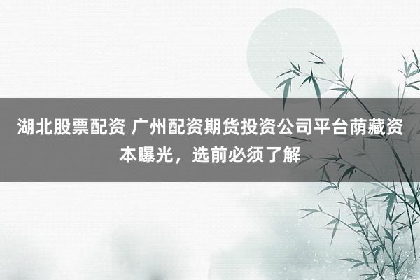 湖北股票配资 广州配资期货投资公司平台荫藏资本曝光,选前必须了解